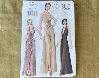 2001 Uncut Vogue Pattern 7428 Halter Dress Pattern Size 14 16 18