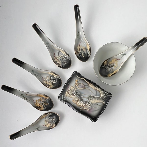 Moriage Dragonware Spoons, Ceramic Dragon Box, Your Choice FECO Japan Label #5850