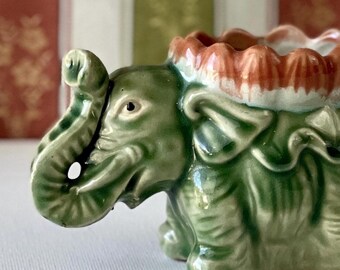 Vintage Ceramic Elephant Plant Holder - Vase or Trinket Box #7891