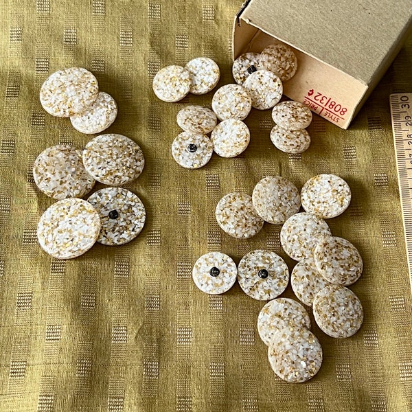 1960s Glitter Buttons, 3 Sizes You Choose Size and Quantity l, Clear with Gold Flecks Deadstock Buttons #5922