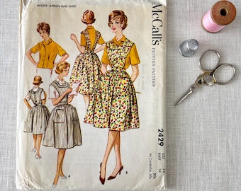 1960s Apron & Shirt Sewing Pattern: McCalls 2429, Size 14, 34" Bust, Uncut