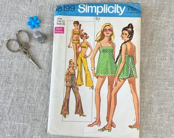 1960s Simplicity Pattern 8199, Swimsuit, Pants, Top Size 12 Bust 34&quot;