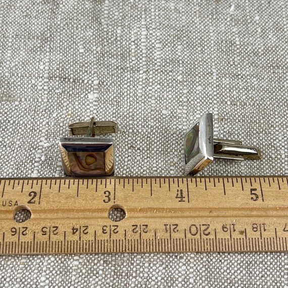Sterling & Abalone Shell Cufflinks, 3/4” Bold Squ… - image 6