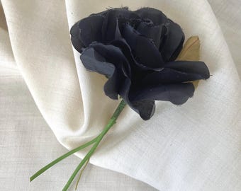 1950s Large Black Rose, Vintage Millinery Flower Pin Back Corsage #5220.3