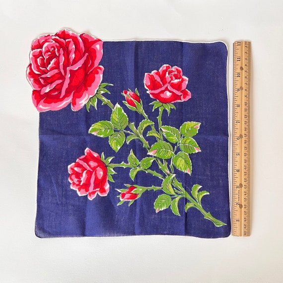 Vintage Rose Handkerchief, Shaped Vintage Floral H