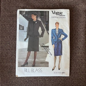 1980s Uncut Vogue American Designer Pattern 1282 Bill Blass Suit Pattern, Jacket and Skirt Size 12