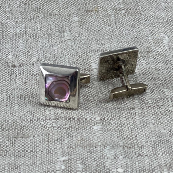 Sterling & Abalone Shell Cufflinks, 3/4” Bold Squ… - image 1