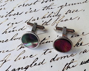 Destino Sterling & Abalone Cufflinks, Classic Vintage Bullet Back Wedding Cufflinks #5279