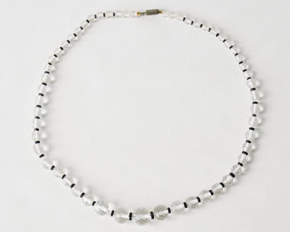 1940s Vintage Crystal Necklace with Jet Beads, 20… - image 2