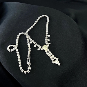 Vintage Rhinestone Drop Necklace, Choker Length Rhinestones #6938.2