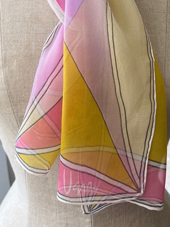 1960s As Is Vera Neumann Silk Scarf, Colorful Geo… - image 10