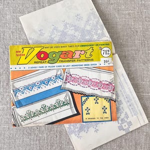 1950s #712 Vogart Embroidery Design Transfers for Pillowcases and Linens