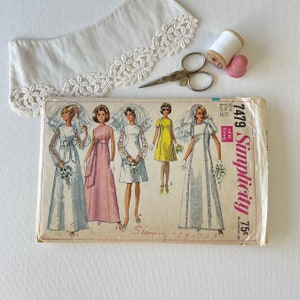 1960s Wedding Gown Simplicity 7479 Bridal Pattern Size 16 38&quot; Bust, Elegant Wedding Dress
