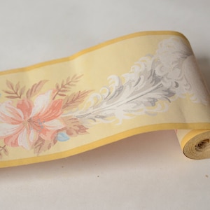 1930er Jahre Tapetenrolle, Pastell Feder Plume oder rosa Blumenbordüre 4 "breiter x 12' #324