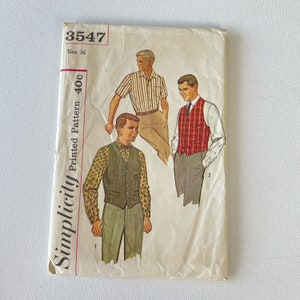 1960s Men&#39;s Simplicity Pattern 3547 Classic Vest and Shirt Size 36