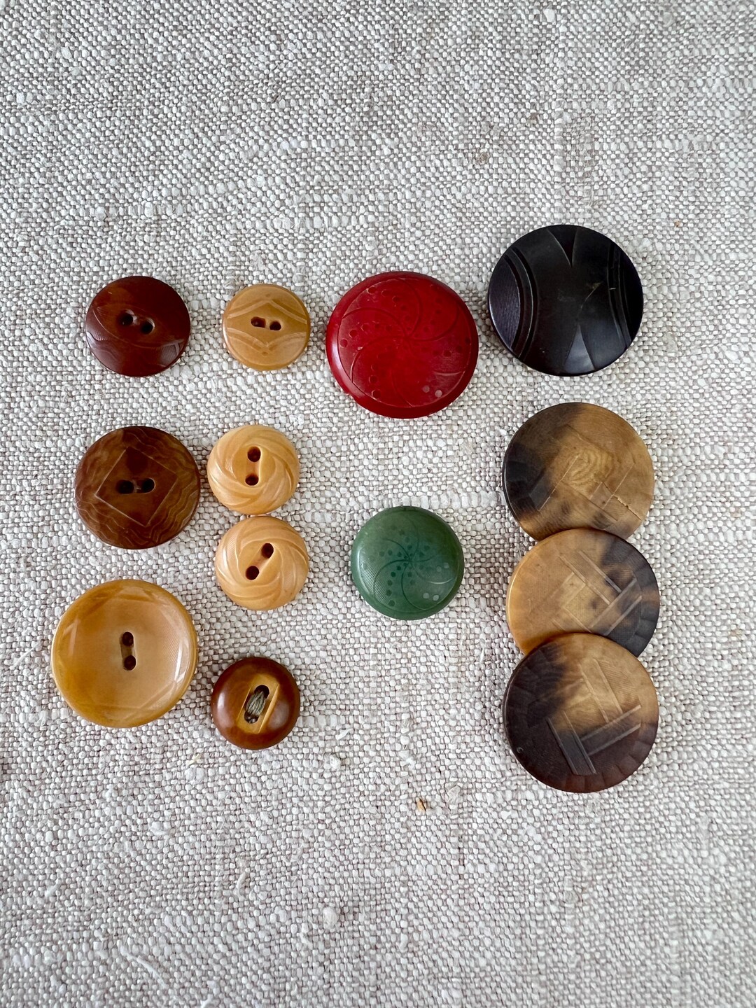 Vegetable Ivory Button Lot, 13 Tagus Nut Buttons With Etching and ...