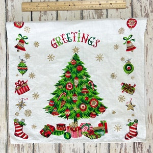 Vintage Christmas Tea Towel, Christmas Tree Print on Linen #6926