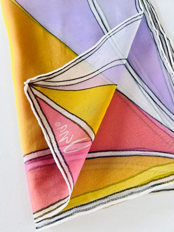 1960s As Is Vera Neumann Silk Scarf, Colorful Geo… - image 6