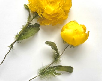 Last One! Vintage Feather Flower Yellow Peony for Bouquets, Decor and Accessories #5406.1