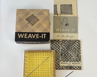 1930s Weave-It Loom, Complete Pin Loom Weaving Kit in Original Box #5968