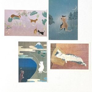 4 postales vintage de gatos sin usar de la serie Junko Nakai Toycle n.° 6843.2