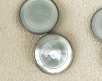 Boutons De Manchettes Vintage En Nacre Grise Gravée Art Déco - Occasion, Plaqué Or