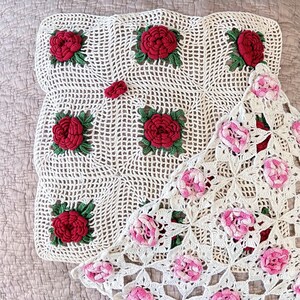 Vintage Crochetted Doilies- Your Choice Square Red or Rectangular Pink Roses