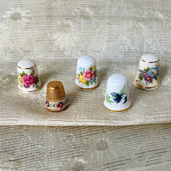 Vintage Floral Thimbles, Your Choice of Bone China Floral & Needlepoint Thimble for Sewing Gifts and Collecting #5609