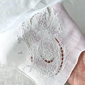 White Hand Embroidered Handkerchief with Monogram “L” Madeira Hankie 16” #7429