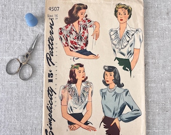 1940s Simplicity Pattern 4507 Blouse size 16, Bust 34”
