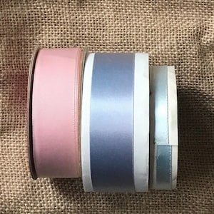 1940s - 70s Ribbon Spools, Your Choice, Baby Blue or Pale Pink, 3/8” & 1” wide&quot;, Baby Gift Wrap, Events #3317.1