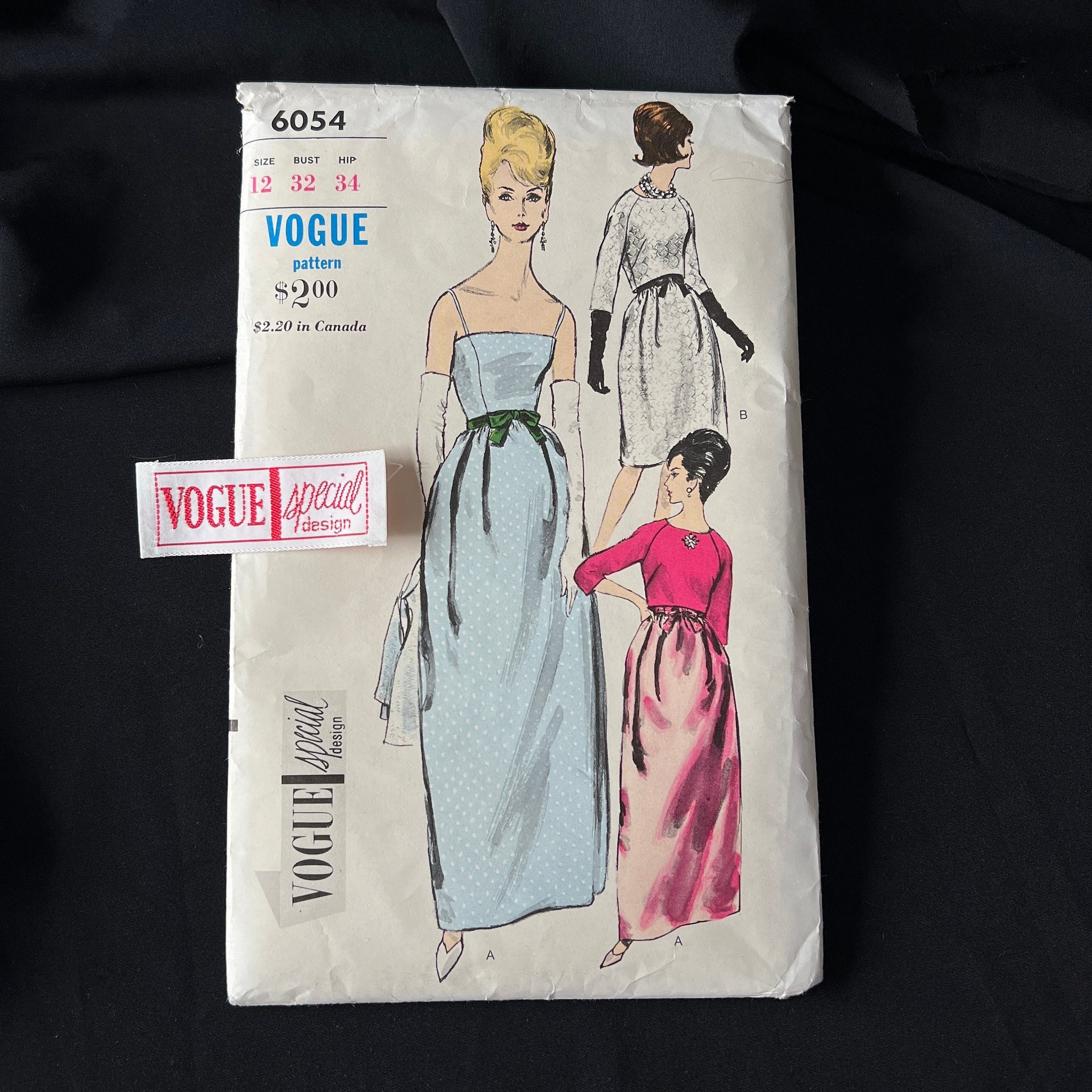 Uncut 1960s Vogue 6054 Special Design, Evening Gown Pattern and Label, Size 12 32" Bust