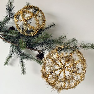 Enfeites de vidro de mercúrio vintage com contas de ouro e enfeites de Natal #4943