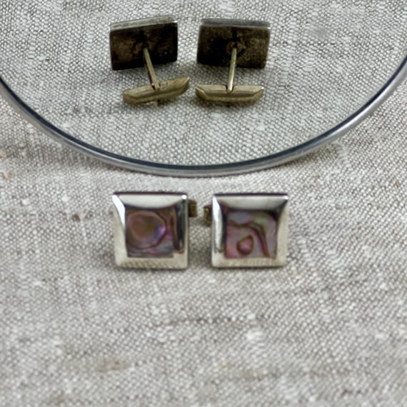 Sterling & Abalone Shell Cufflinks, 3/4” Bold Squ… - image 9