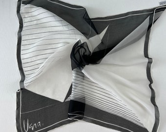 1960s Vera Neumann Silk Scarf, Square Black White Geometric Sheer Chiffon Scarf 21" #6001