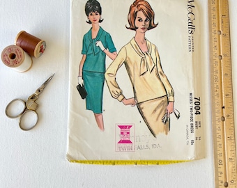 1960s Uncut McCalls 7004, Two Piece Dress, Tie Neck Blouse Bust 36” Size 16 Pattern