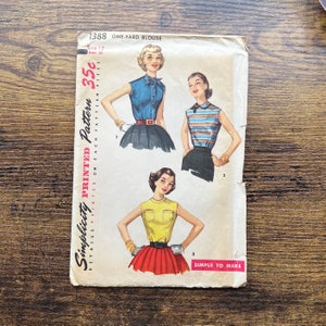 Bluzka bez rękawów z lat 50. XX wieku, wzór bez cięć, Simplicity 1388, rozmiar 12 ~ 30" Biust