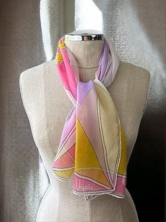 1960s As Is Vera Neumann Silk Scarf, Colorful Geo… - image 4