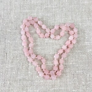 Rose Quartz Necklace, 30” Long Facetted Angular Beads