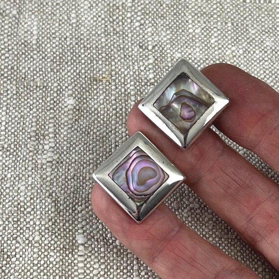 Sterling & Abalone Shell Cufflinks, 3/4” Bold Squ… - image 7