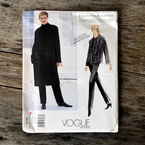 Molde Donna Karan Vogue Uncut dos anos 1990, número 2191: Casaco, Jaqueta e Calça (Tamanhos 14-16-18)