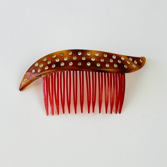 Vintage Tortoise Hair Comb w Rhinestones Vintage USA Tortoise Brown Hair Comb w/ Rhinestones Hair  main image 2