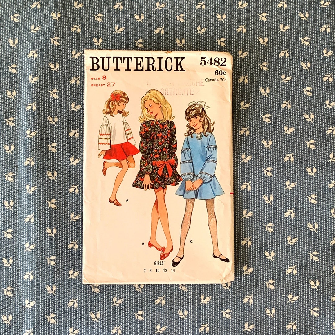 1960s Butterick Girls Dress Pattern 5482 - Size 8, Lantern Sleeve - Etsy