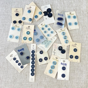 Lot Blue Buttons on Original Cards - 20 Sets for Sewing Supplies & Crafts #7276