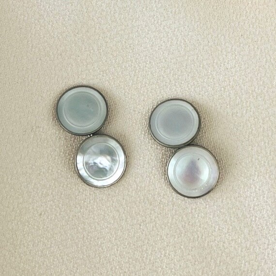 Boutons De Manchettes Vintage Art Déco En Nacre Grise Gravée Main, Plaqué Or - Occasion