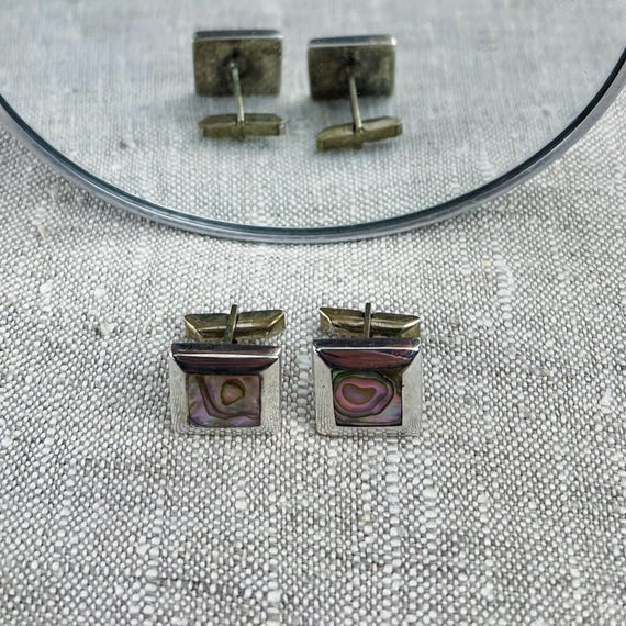 Sterling & Abalone Shell Cufflinks, 3/4” Bold Squ… - image 8