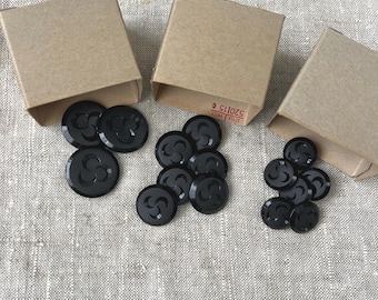 1960s Black Shank Buttons: Glossy Matte Plastic, Sewing Supplies