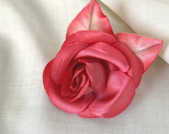Vintage Camellia Pin, Coral Millinery Flower Corsage #5220.2