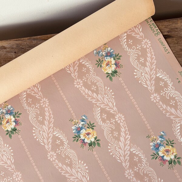 Papier peint vintage des années 30, rouleau partiel, papier peint floral, maison Sears Harmony #5799