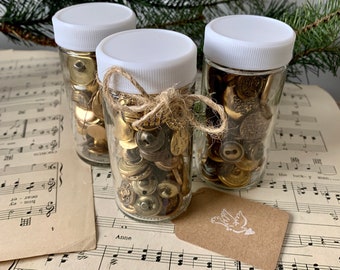 Antique Brass Buttons, Gold Buttons Jar Display & Cute Stocking Stuffer, Sewing Gift #4946